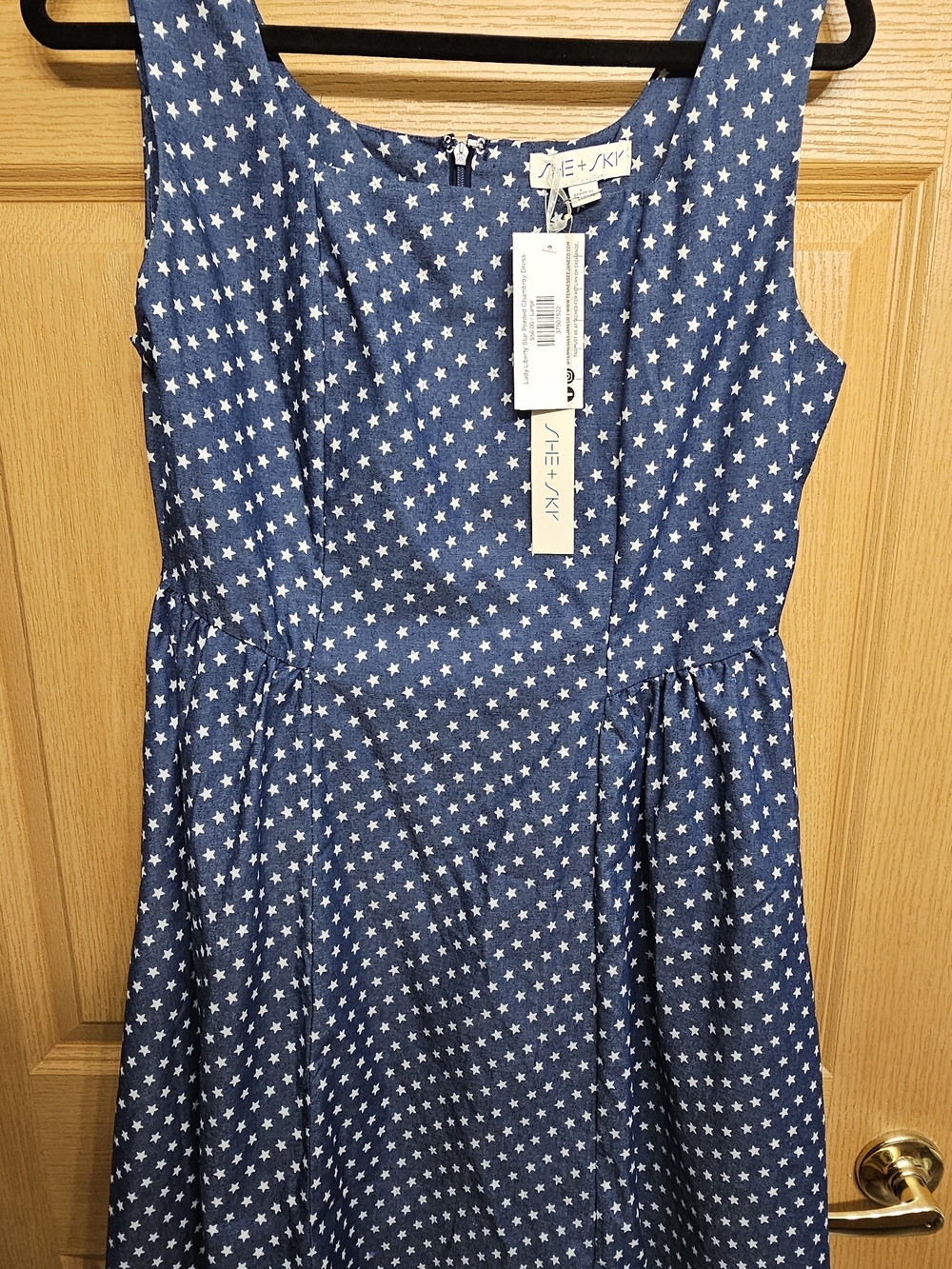 She + Sky Blue Star Print Sleeveless Fit-and-Flare Dress